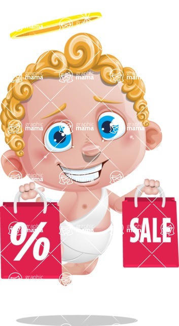 Cupid Cartoon Character - Cartoon Cupid with Shopping Bags